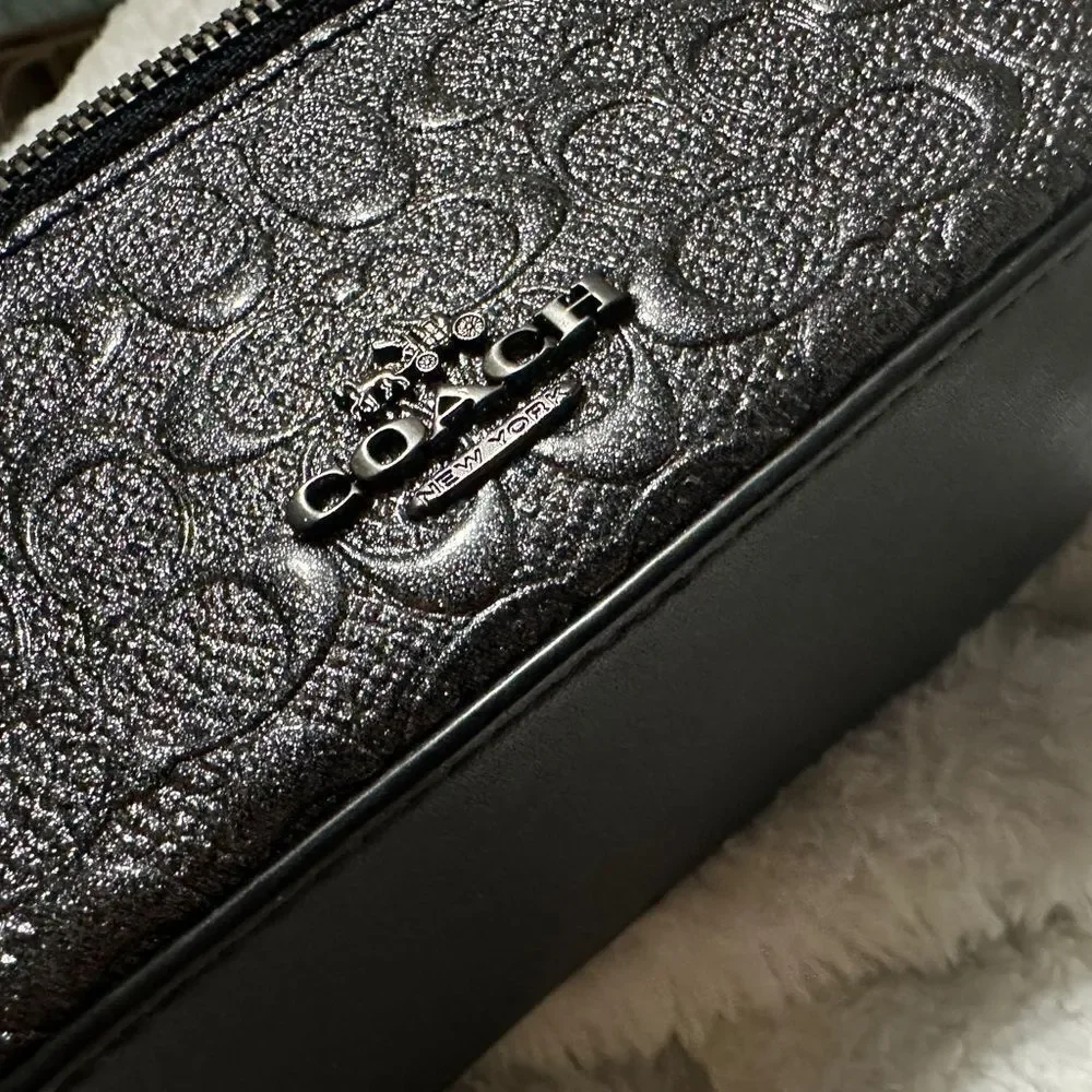 Coach Travel Jewelry Case - Signature Black Embossed Leather